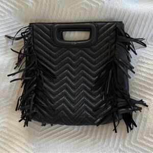 Maje Black Chevron Quilted Leather Crossbody Bag